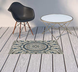 2' X 4' Blue and Beige Geometric Stain Resistant Indoor Outdoor Area Rug - Homeroots - Flyclothing LLC