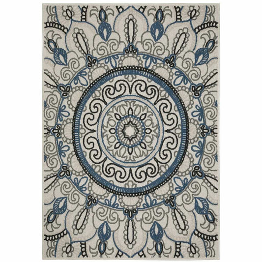 2' X 4' Blue and Beige Geometric Stain Resistant Indoor Outdoor Area Rug - Homeroots - Flyclothing LLC