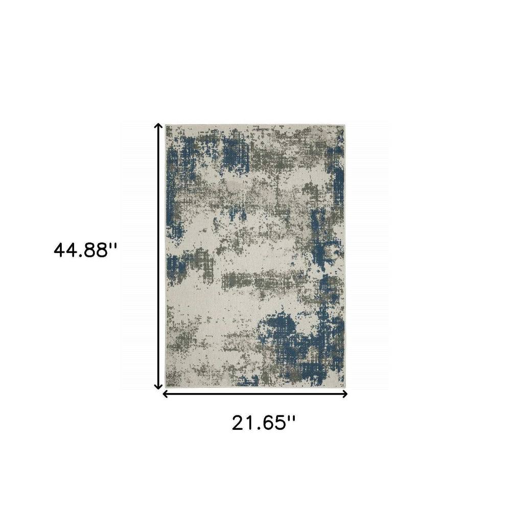 2' X 4' Blue and Beige Abstract Stain Resistant Indoor Outdoor Area Rug - Homeroots - Flyclothing LLC