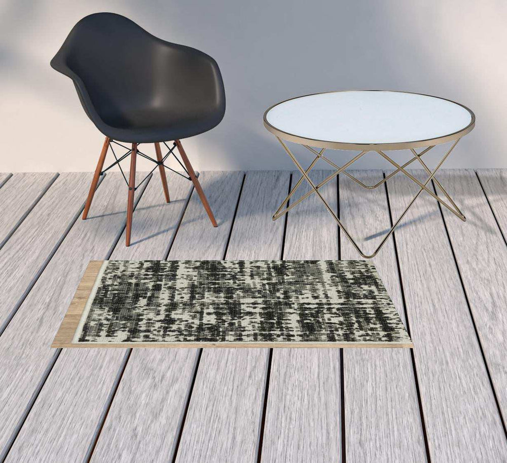 2' X 4' Beige and Black Abstract Stain Resistant Indoor Outdoor Area Rug - Homeroots - Flyclothing LLC