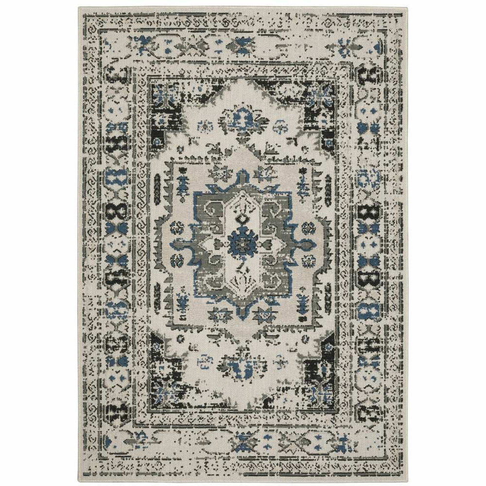 2' X 4' Blue and Beige Oriental Stain Resistant Indoor Outdoor Area Rug - Homeroots - Flyclothing LLC