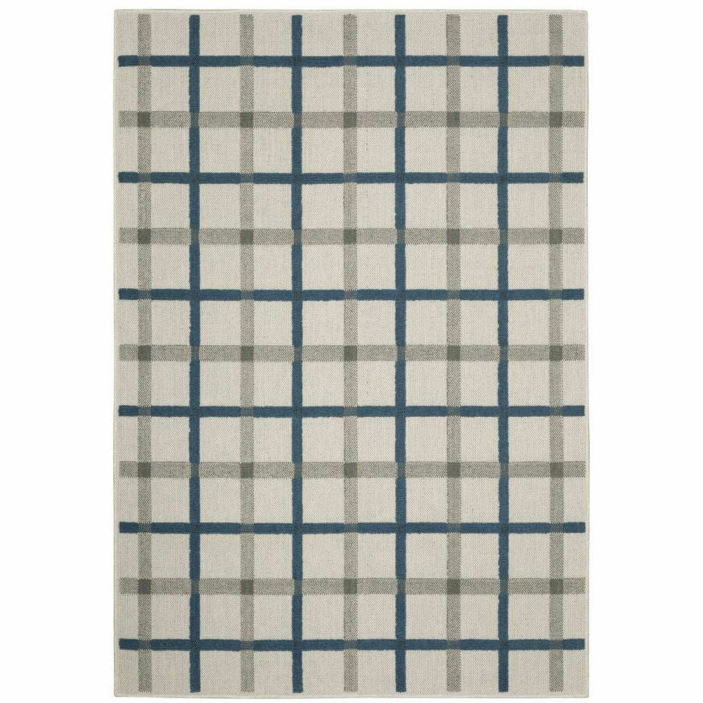 2' X 4' Blue and Beige Geometric Stain Resistant Indoor Outdoor Area Rug - Homeroots - Flyclothing LLC