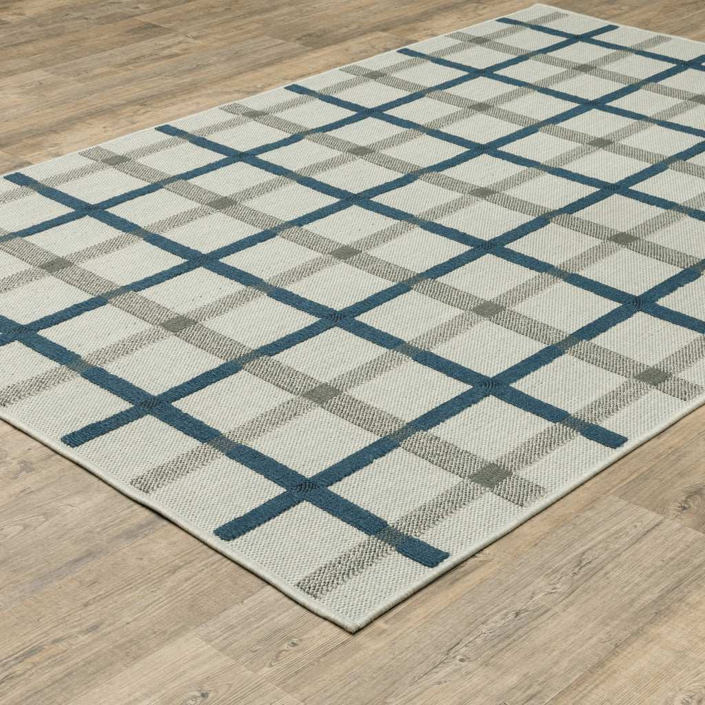 2' X 4' Blue and Beige Geometric Stain Resistant Indoor Outdoor Area Rug - Homeroots - Flyclothing LLC