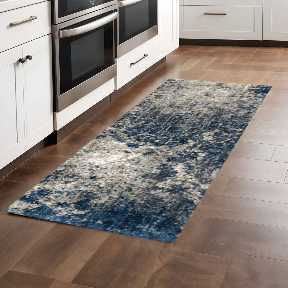 2' X 8' Blue And Grey Abstract Shag Power Loom Stain Resistant Runner Rug - Homeroots - Flyclothing LLC