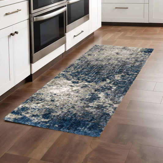 2' X 8' Blue And Grey Abstract Shag Power Loom Stain Resistant Runner Rug - Homeroots - Flyclothing LLC