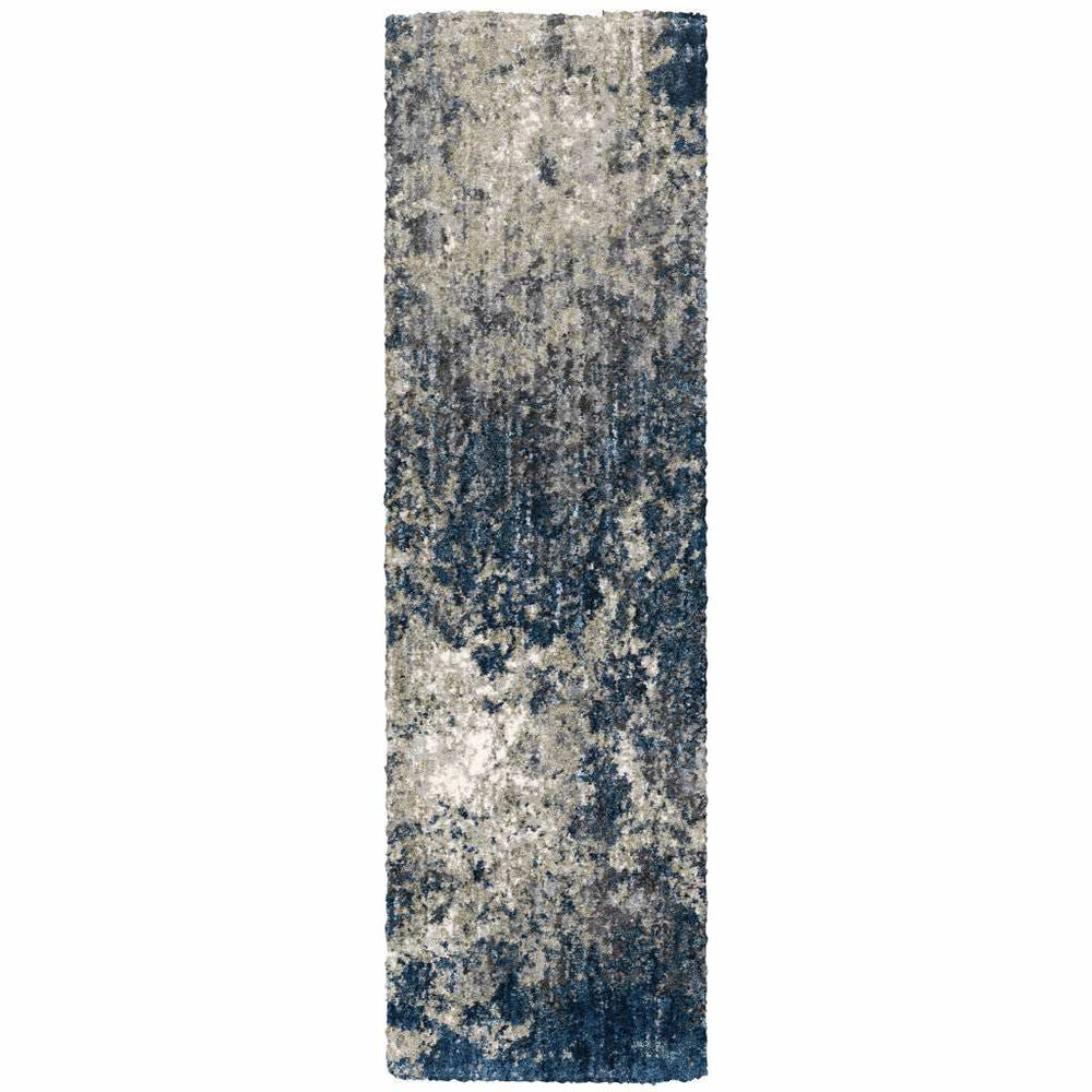 2' X 8' Blue And Grey Abstract Shag Power Loom Stain Resistant Runner Rug - Homeroots - Flyclothing LLC