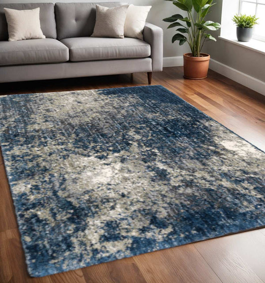 4' X 6' Blue And Grey Abstract Shag Power Loom Stain Resistant Area Rug - Homeroots - Flyclothing LLC