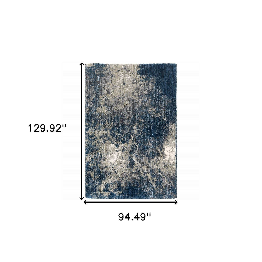 8' X 11' Blue And Grey Abstract Shag Power Loom Stain Resistant Area Rug - Homeroots - Flyclothing LLC