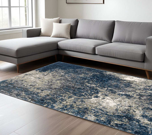 8' X 11' Blue And Grey Abstract Shag Power Loom Stain Resistant Area Rug - Homeroots - Flyclothing LLC