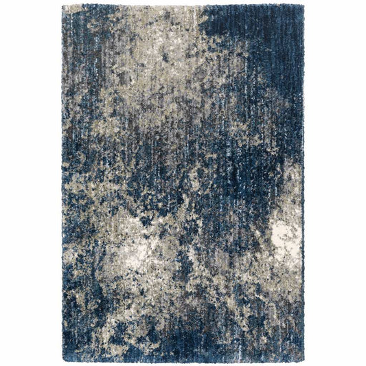 8' X 11' Blue And Grey Abstract Shag Power Loom Stain Resistant Area Rug - Homeroots - Flyclothing LLC
