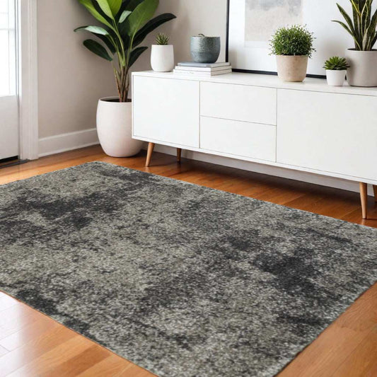 4' X 6' Black and Gray Abstract Shag Power Loom Area Rug - Homeroots - Flyclothing LLC