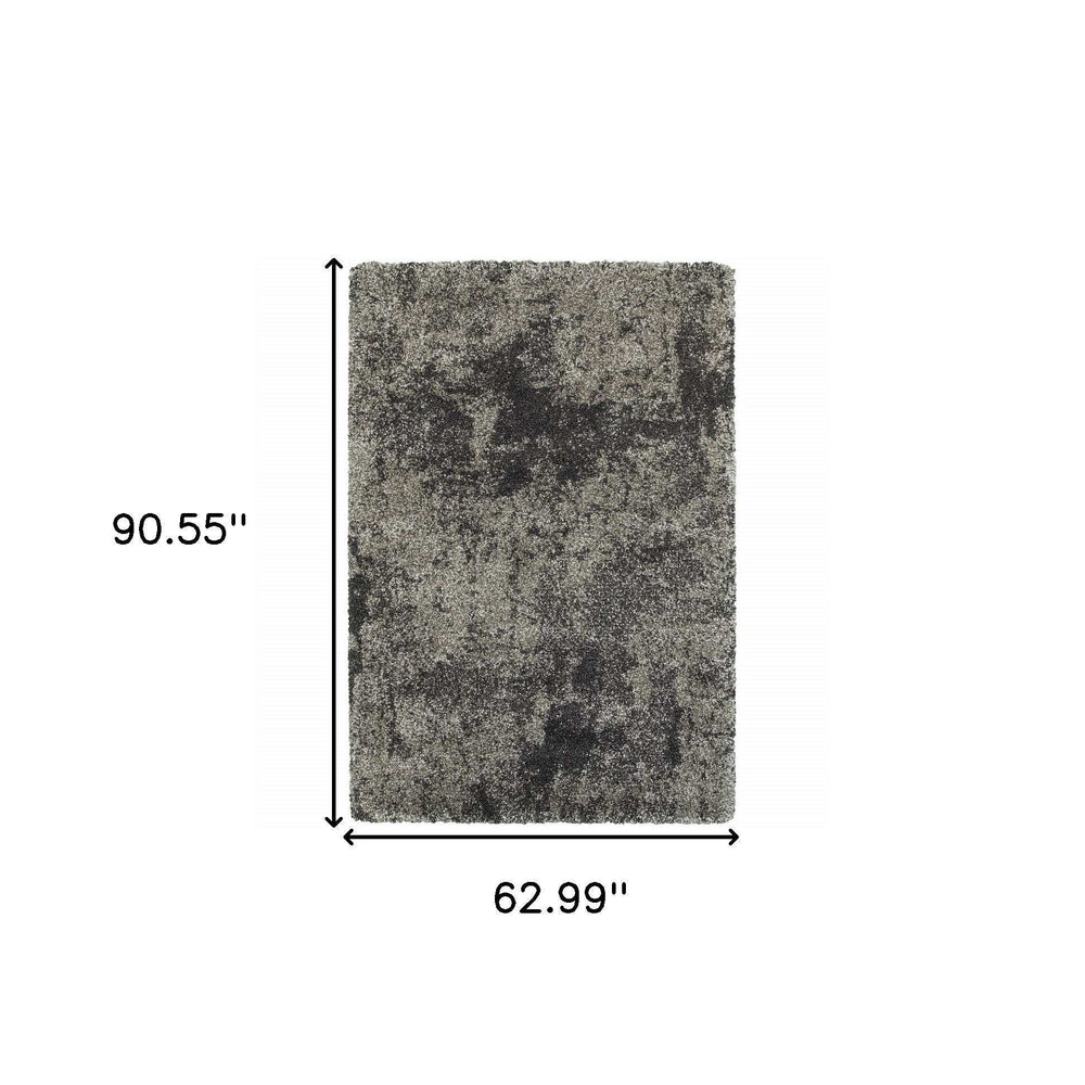 5' X 8' Black Silver and Gray Abstract Shag Power Loom Area Rug - Homeroots - Flyclothing LLC