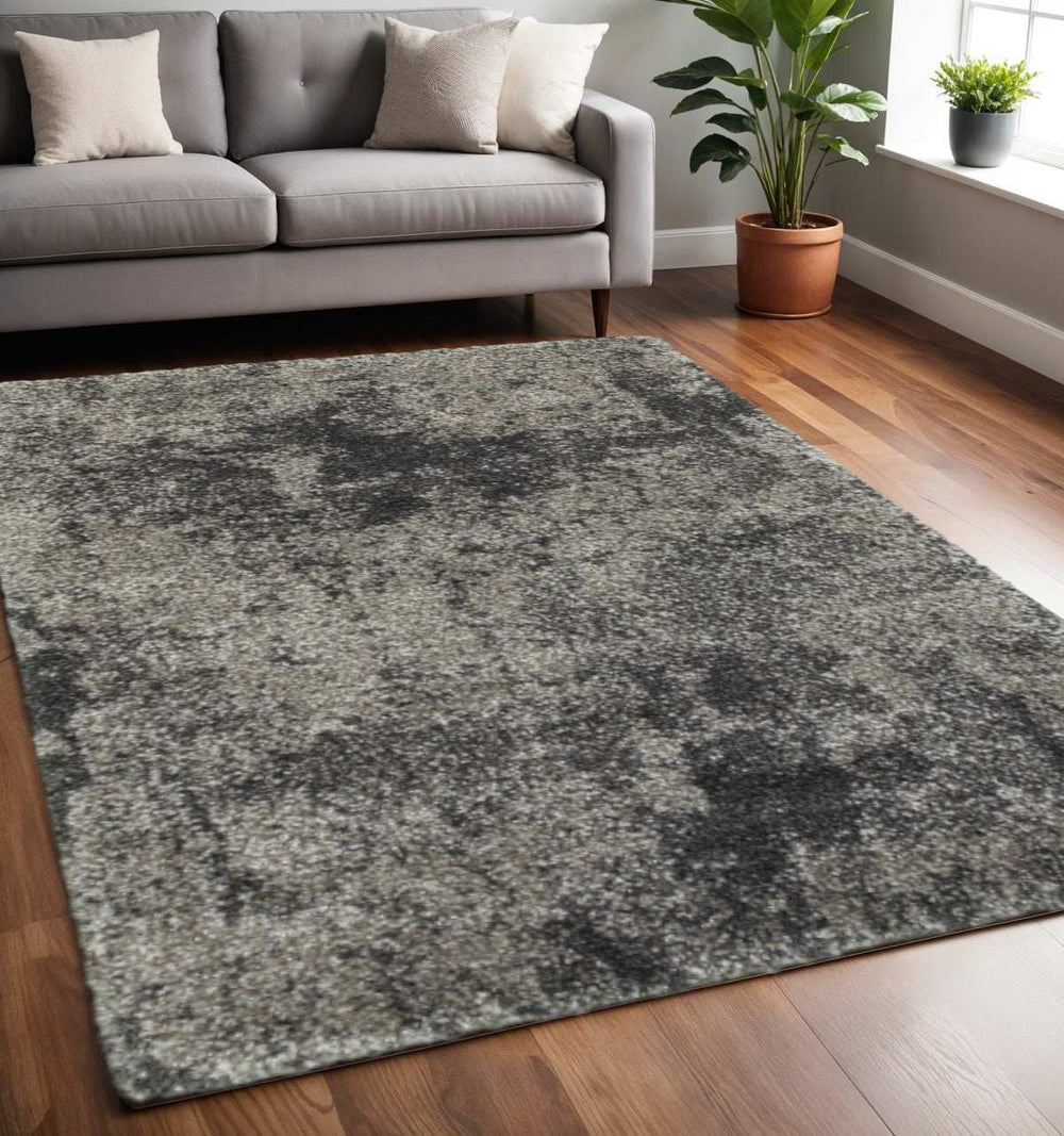 5' X 8' Black Silver and Gray Abstract Shag Power Loom Area Rug - Homeroots - Flyclothing LLC