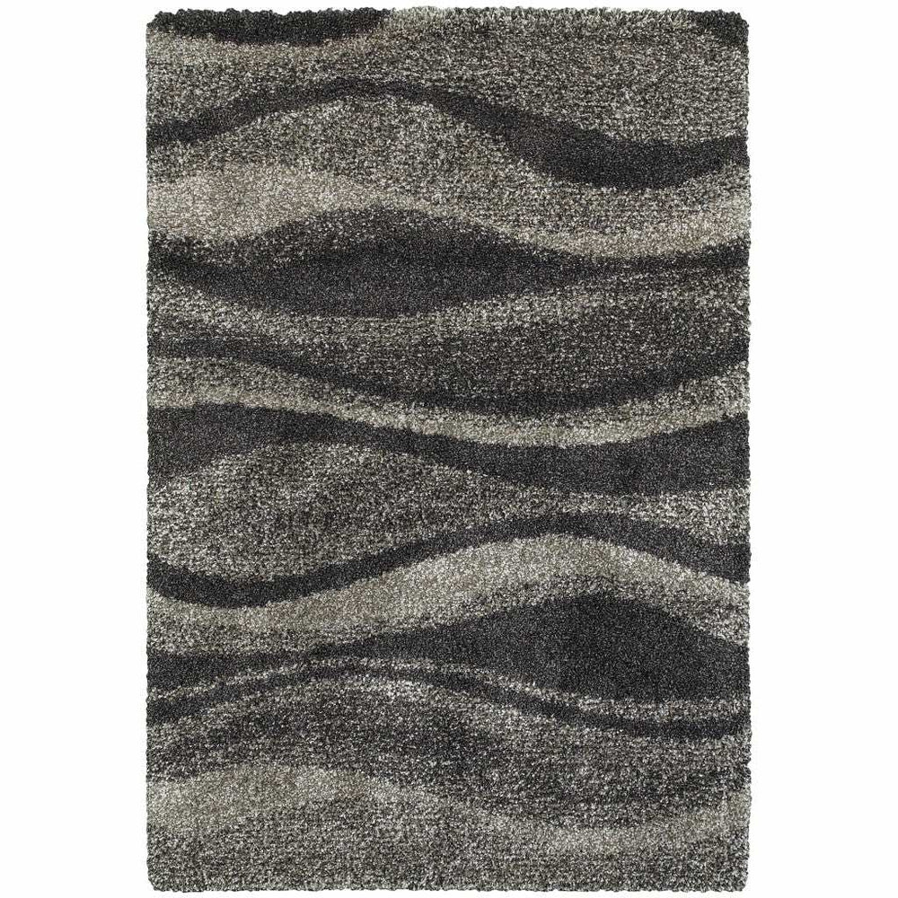 4' X 6' Charcoal Silver And Grey Abstract Shag Power Loom Stain Resistant Area Rug - Homeroots - Flyclothing LLC