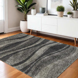 4' X 6' Charcoal Silver And Grey Abstract Shag Power Loom Stain Resistant Area Rug - Homeroots - Flyclothing LLC