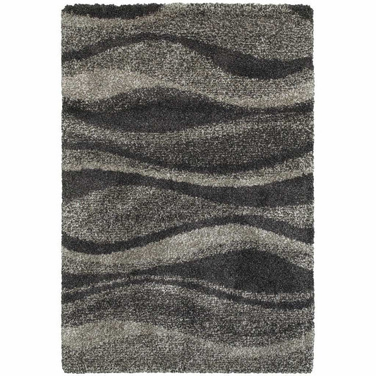 5' X 8' Charcoal Silver And Grey Abstract Shag Power Loom Stain Resistant Area Rug - Homeroots - Flyclothing LLC