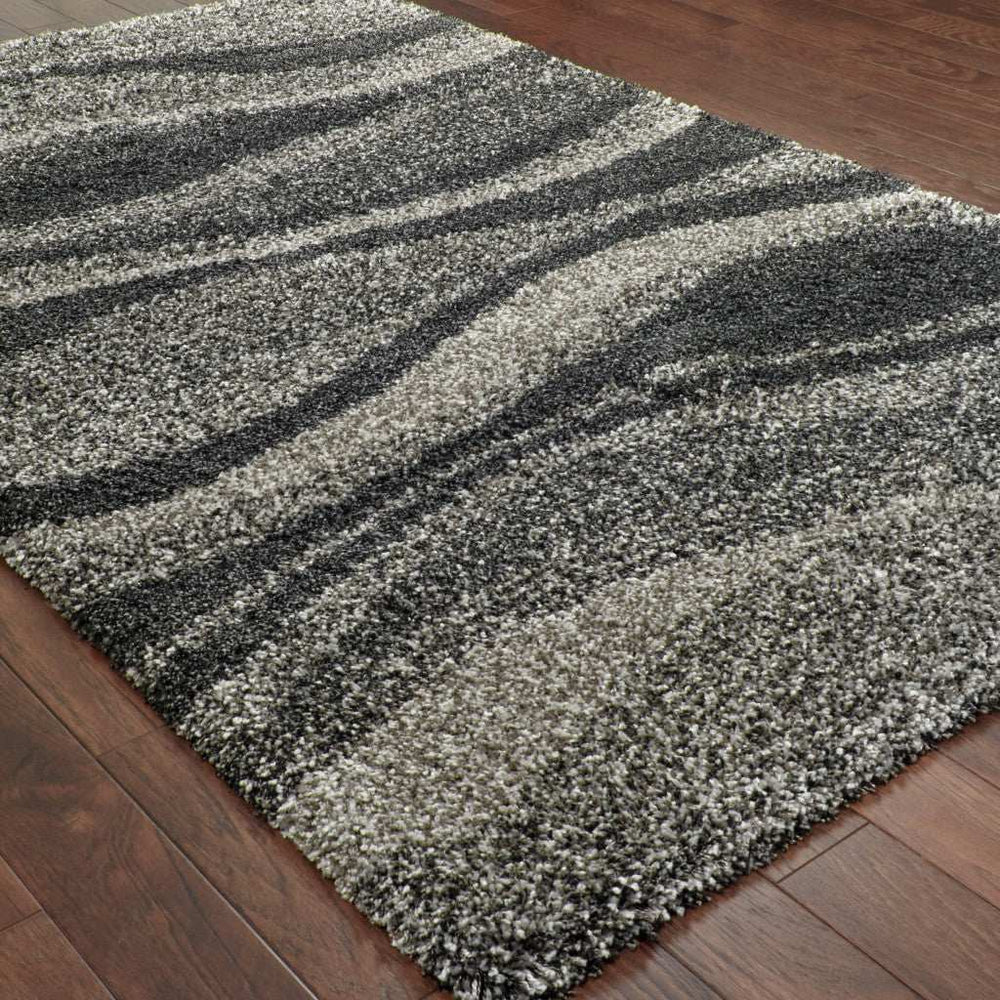 5' X 8' Charcoal Silver And Grey Abstract Shag Power Loom Stain Resistant Area Rug - Homeroots - Flyclothing LLC