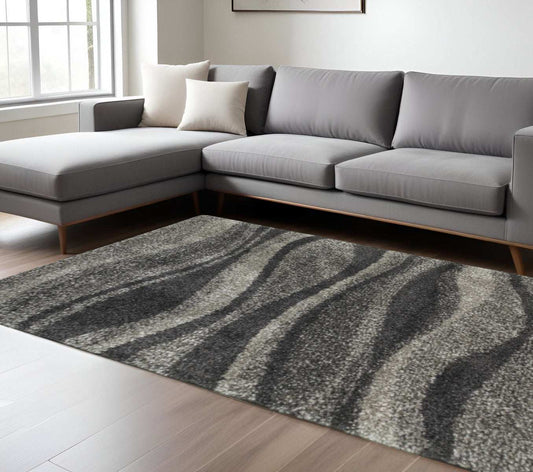 6' X 9' Charcoal Silver And Grey Abstract Shag Power Loom Stain Resistant Area Rug - Homeroots - Flyclothing LLC