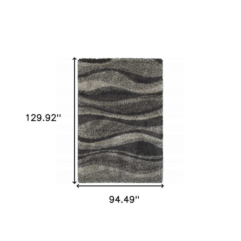 8' X 11' Charcoal Silver And Grey Abstract Shag Power Loom Stain Resistant Area Rug - Homeroots - Flyclothing LLC