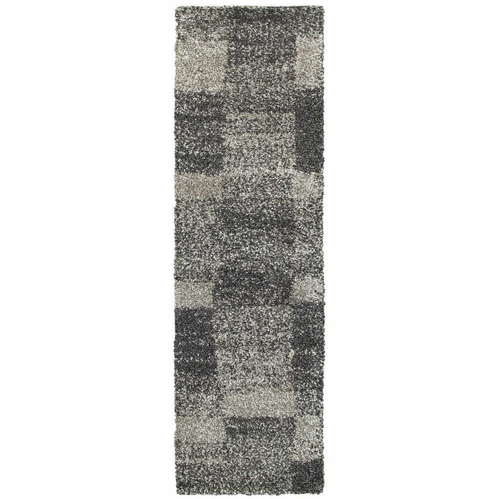 2' X 8' Charcoal Silver And Grey Geometric Shag Power Loom Stain Resistant Runner Rug - Homeroots - Flyclothing LLC