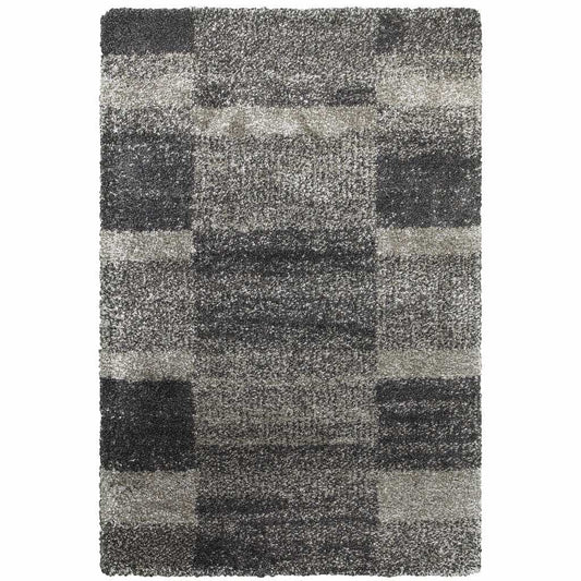 5' X 8' Black and Gray Geometric Shag Power Loom Area Rug - Homeroots - Flyclothing LLC