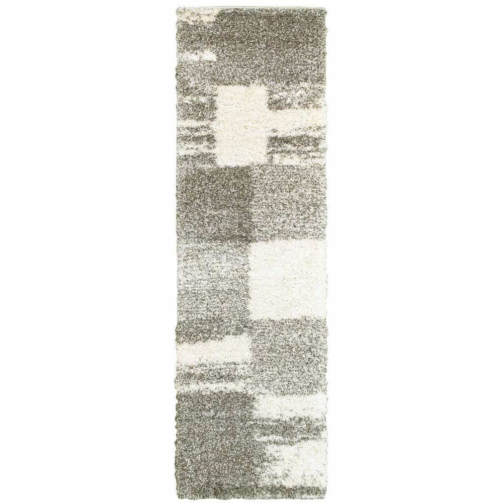 2' X 8' Gray And Ivory Geometric Shag Power Loom Runner Rug - Homeroots - Flyclothing LLC
