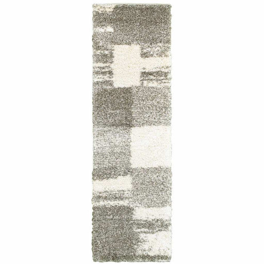 2' X 8' Gray And Ivory Geometric Shag Power Loom Runner Rug - Homeroots - Flyclothing LLC