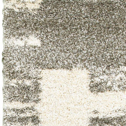 2' X 8' Gray And Ivory Geometric Shag Power Loom Runner Rug - Homeroots - Flyclothing LLC
