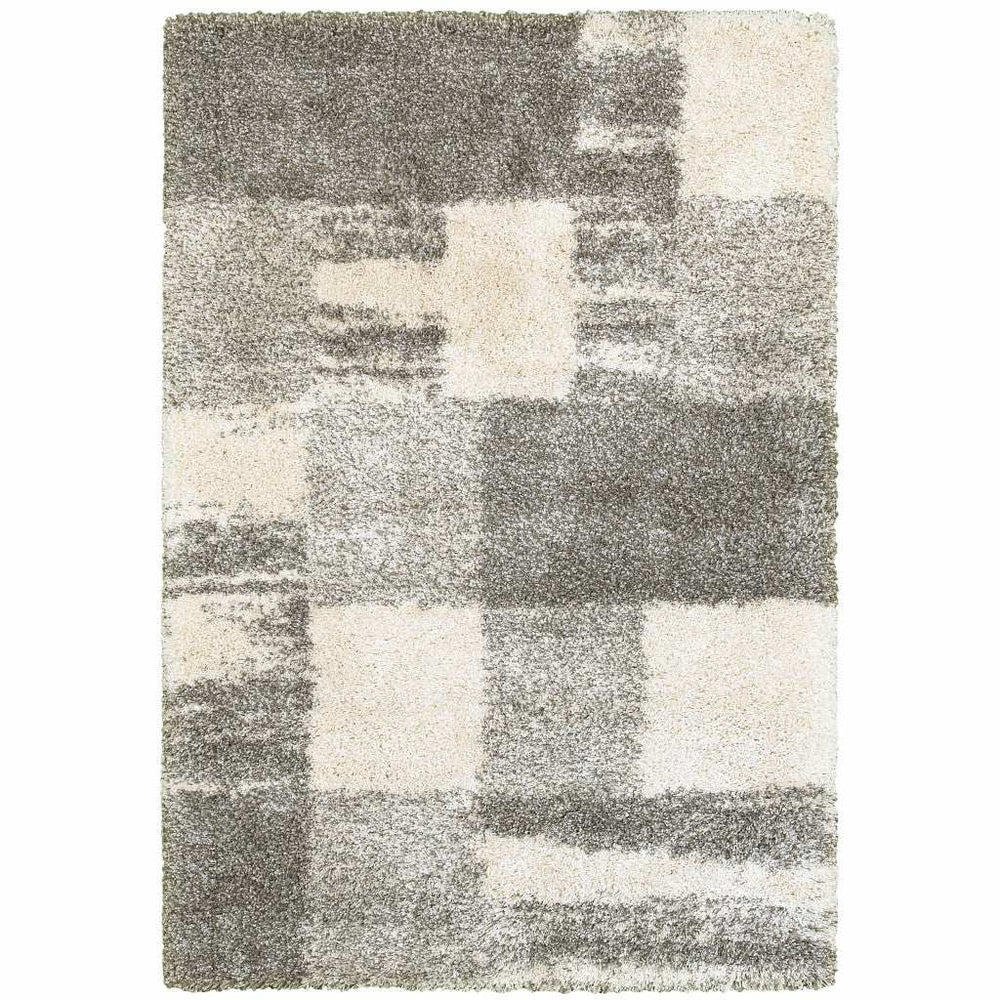 5 Grey Ivory And Silver Geometric Shag Power Loom Stain Resistant Area Rug - Homeroots - Flyclothing LLC