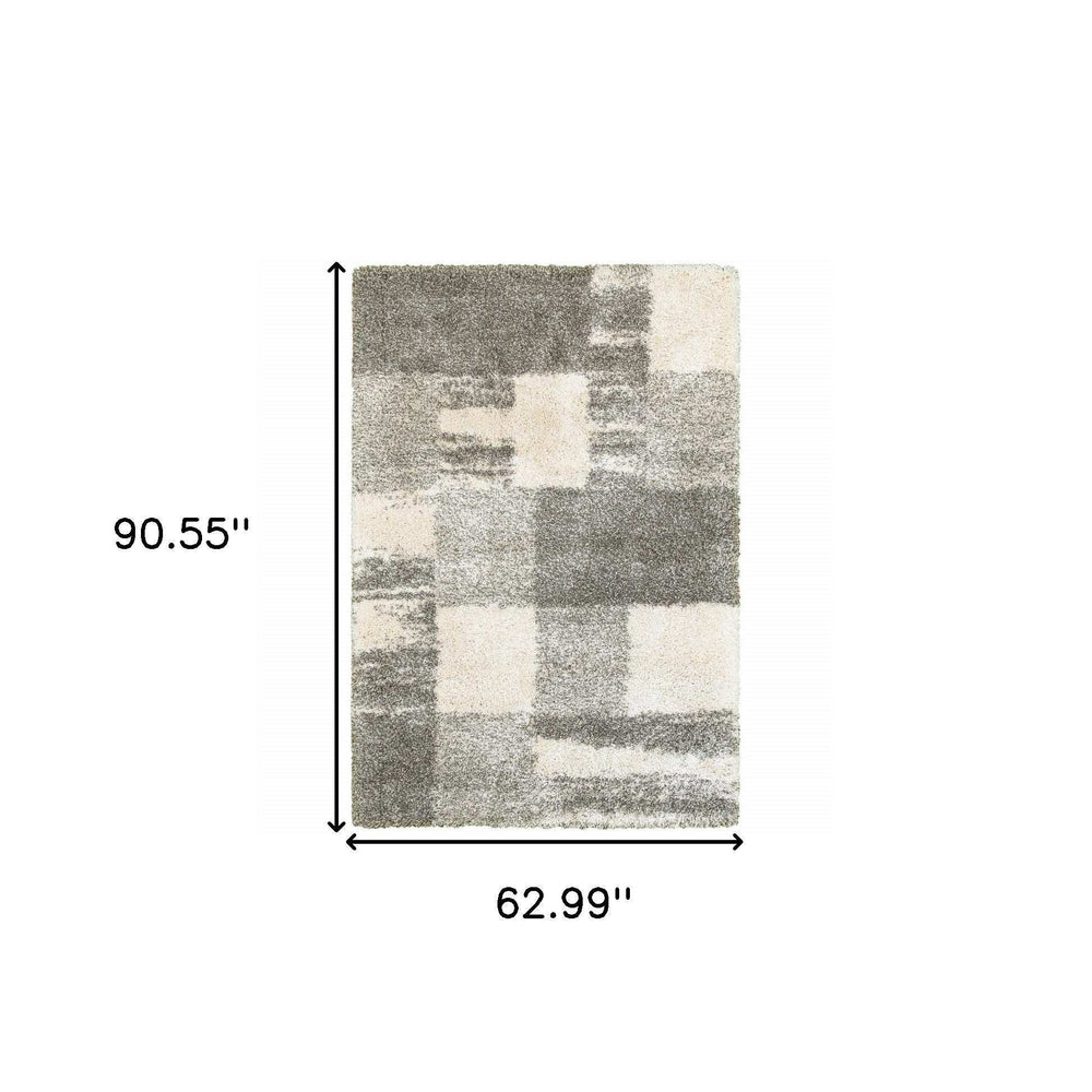 5 Grey Ivory And Silver Geometric Shag Power Loom Stain Resistant Area Rug - Homeroots - Flyclothing LLC