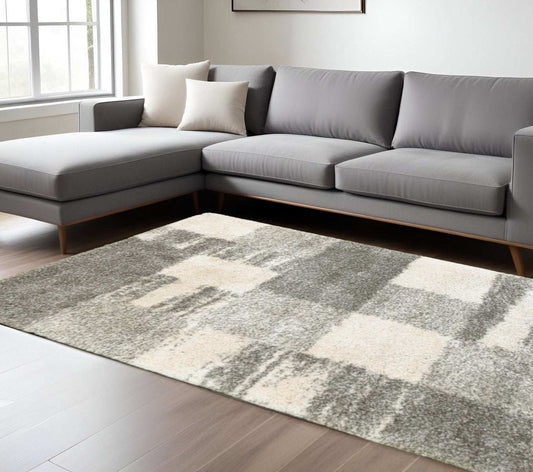 6' X 9' Grey Ivory And Silver Geometric Shag Power Loom Stain Resistant Area Rug - Homeroots - Flyclothing LLC