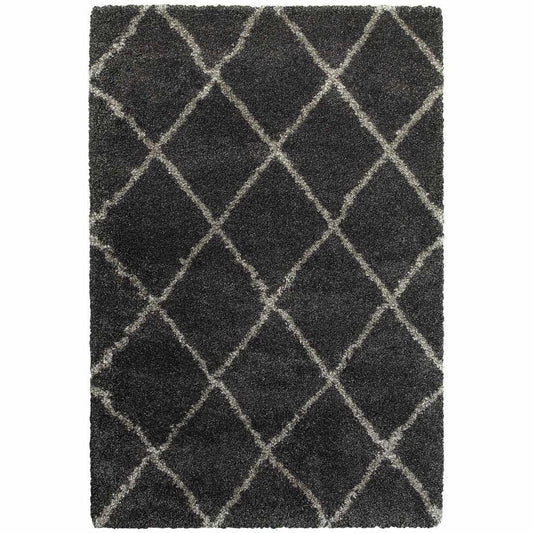 2' X 3' Charcoal And Grey Geometric Shag Power Loom Stain Resistant Area Rug - Homeroots - Flyclothing LLC