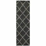2' X 8' Charcoal And Grey Geometric Shag Power Loom Stain Resistant Runner Rug - Homeroots - Flyclothing LLC