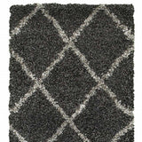2' X 8' Charcoal And Grey Geometric Shag Power Loom Stain Resistant Runner Rug - Homeroots - Flyclothing LLC
