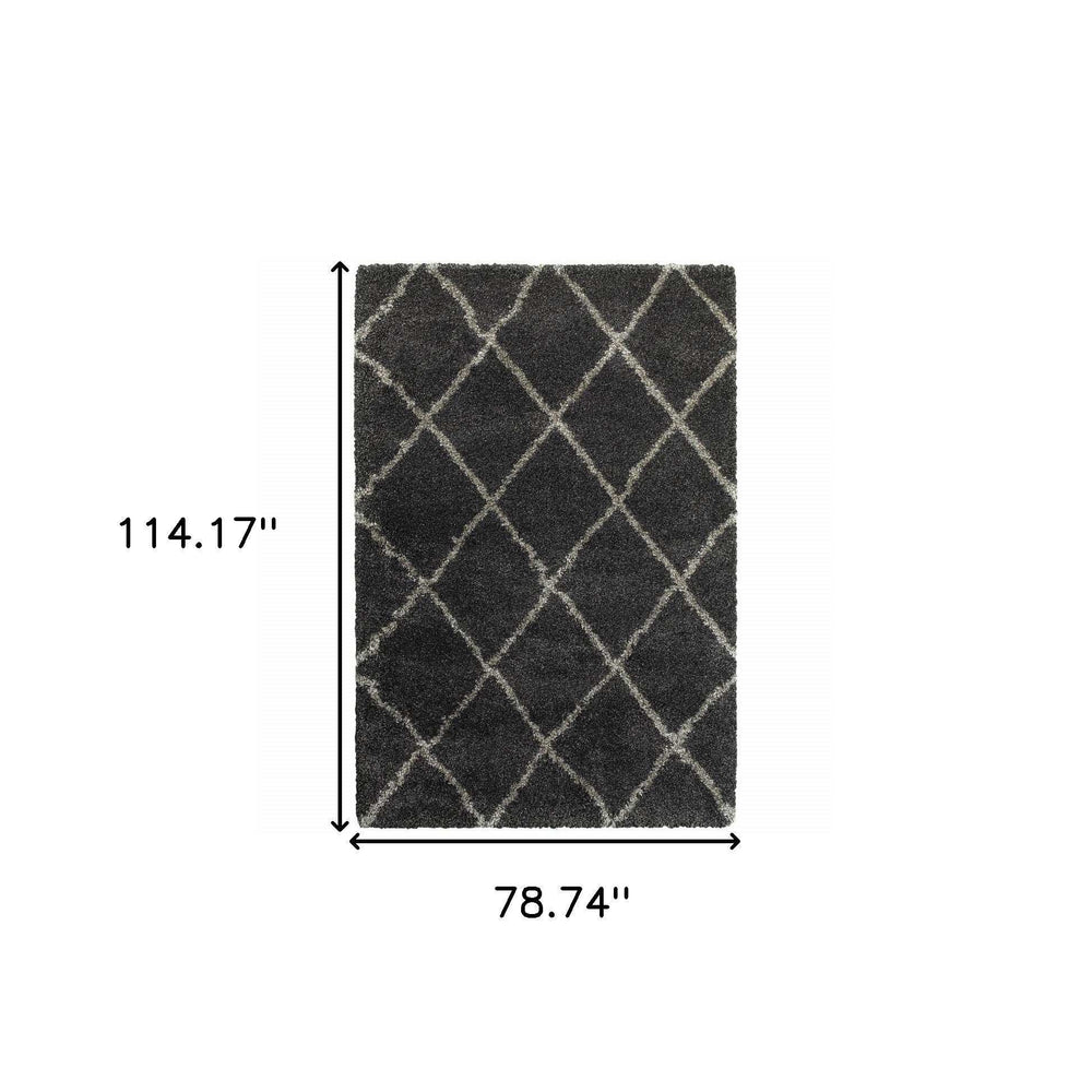 6' X 9' Charcoal And Grey Geometric Shag Power Loom Stain Resistant Area Rug - Homeroots - Flyclothing LLC