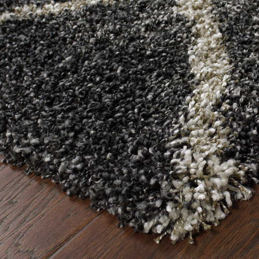 8' X 11' Charcoal And Grey Geometric Shag Power Loom Stain Resistant Area Rug - Homeroots - Flyclothing LLC