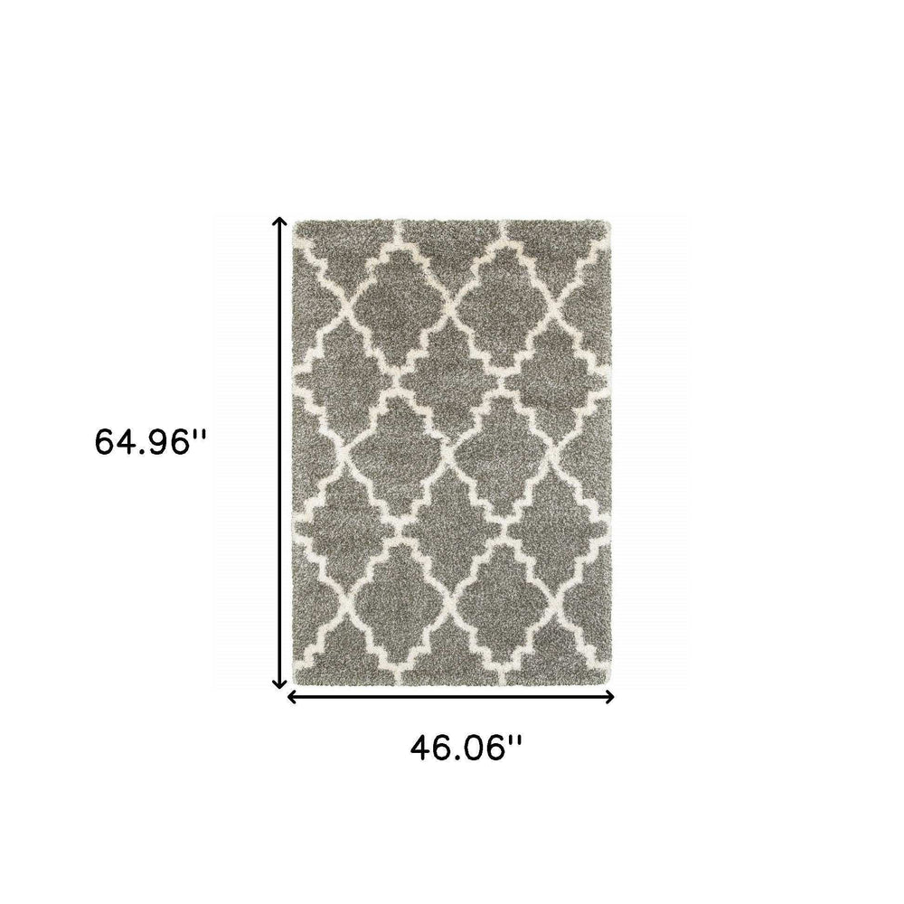 4' X 6' Grey And Ivory Geometric Shag Power Loom Stain Resistant Area Rug - Homeroots - Flyclothing LLC