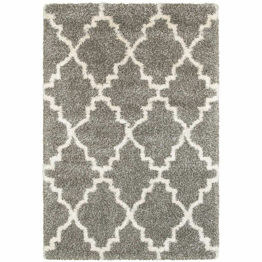 6' X 9' Grey And Ivory Geometric Shag Power Loom Stain Resistant Area Rug - Homeroots - Flyclothing LLC