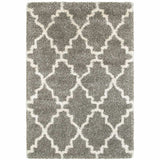 6' X 9' Grey And Ivory Geometric Shag Power Loom Stain Resistant Area Rug - Homeroots - Flyclothing LLC