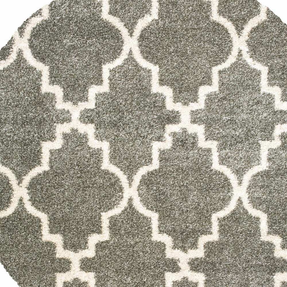 8' Grey Round Geometric Power Loom Stain Resistant Area Rug - Homeroots - Flyclothing LLC