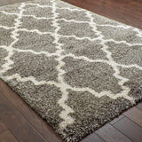 10' X 13' Grey And Ivory Geometric Shag Power Loom Stain Resistant Area Rug - Homeroots - Flyclothing LLC
