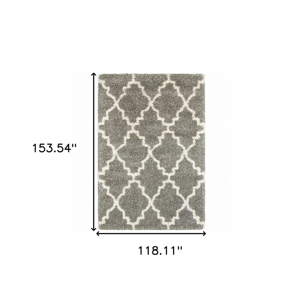 10' X 13' Grey And Ivory Geometric Shag Power Loom Stain Resistant Area Rug - Homeroots - Flyclothing LLC