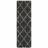 2' X 8' Charcoal And Grey Geometric Shag Power Loom Stain Resistant Runner Rug - Homeroots - Flyclothing LLC