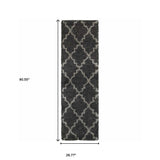 2' X 8' Charcoal And Grey Geometric Shag Power Loom Stain Resistant Runner Rug - Homeroots - Flyclothing LLC