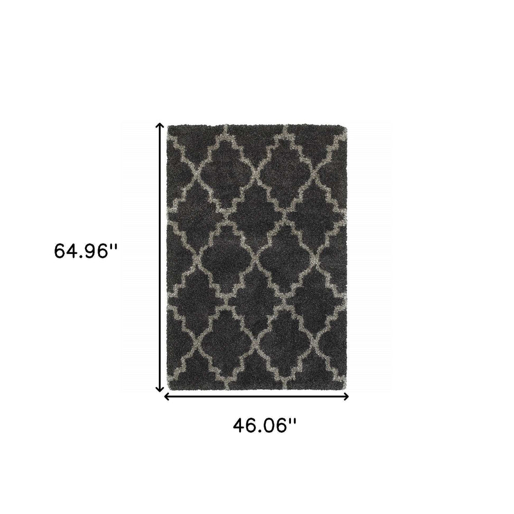 4' X 6' Charcoal And Grey Geometric Shag Power Loom Stain Resistant Area Rug - Homeroots - Flyclothing LLC
