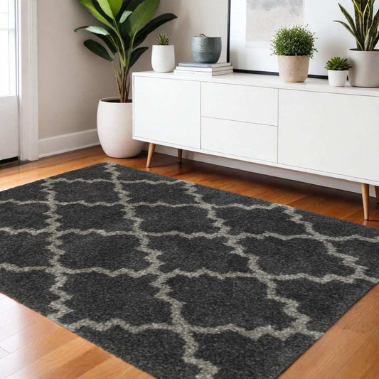 4' X 6' Charcoal And Grey Geometric Shag Power Loom Stain Resistant Area Rug - Homeroots - Flyclothing LLC