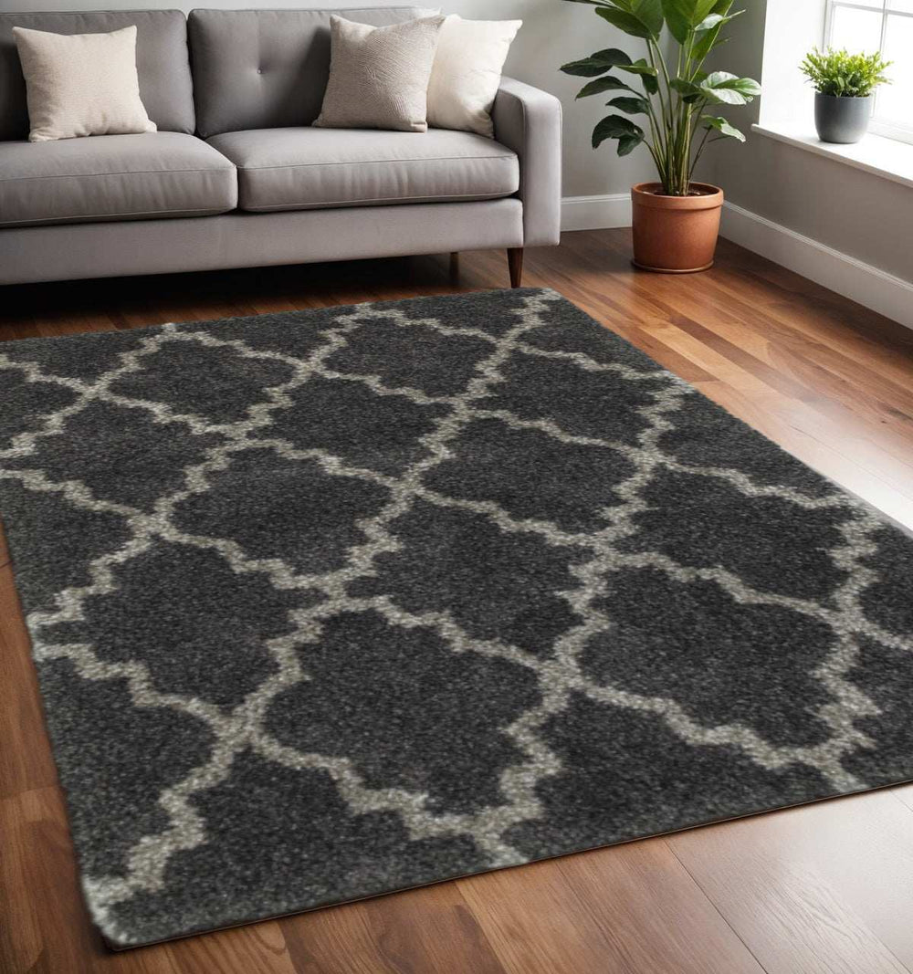 5' X 8' Charcoal And Grey Geometric Shag Power Loom Stain Resistant Area Rug - Homeroots - Flyclothing LLC