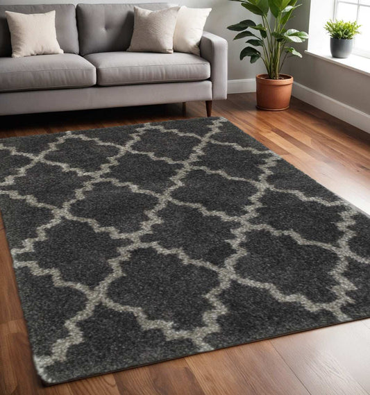 5' X 8' Charcoal And Grey Geometric Shag Power Loom Stain Resistant Area Rug - Homeroots - Flyclothing LLC
