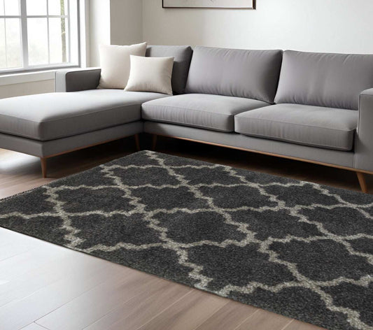 6' X 9' Charcoal And Grey Geometric Shag Power Loom Stain Resistant Area Rug - Homeroots - Flyclothing LLC