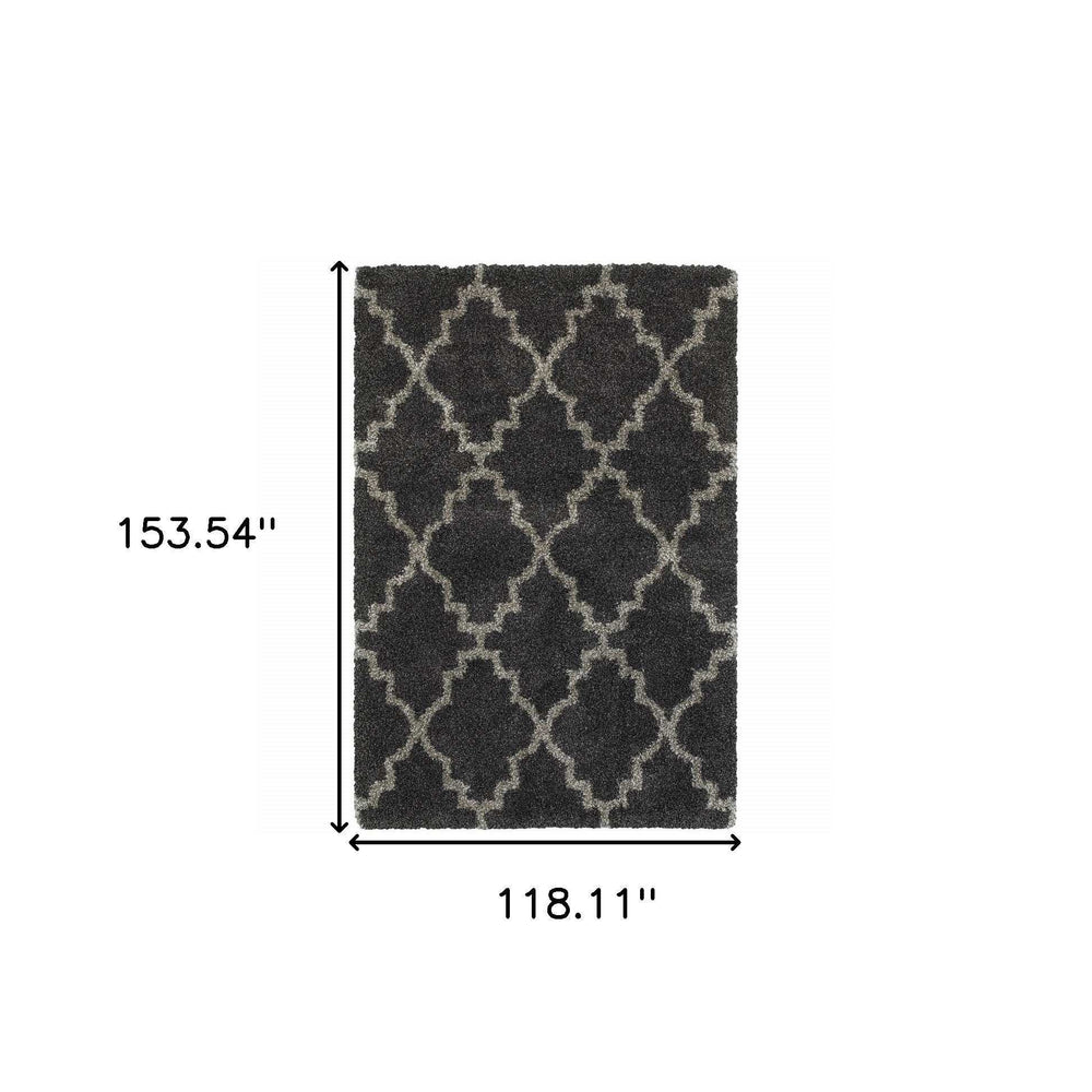 10' X 13' Charcoal And Grey Geometric Shag Power Loom Stain Resistant Area Rug - Homeroots - Flyclothing LLC